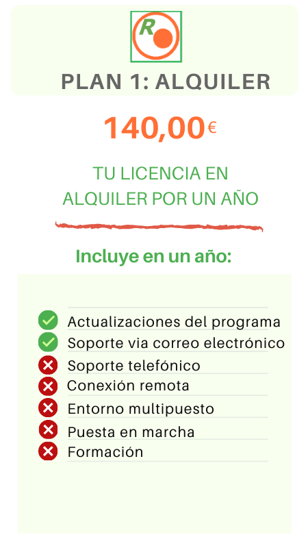 PLAN1: ALQUILER del programa de facturas periodicas y recibos a clientes en Andalucia